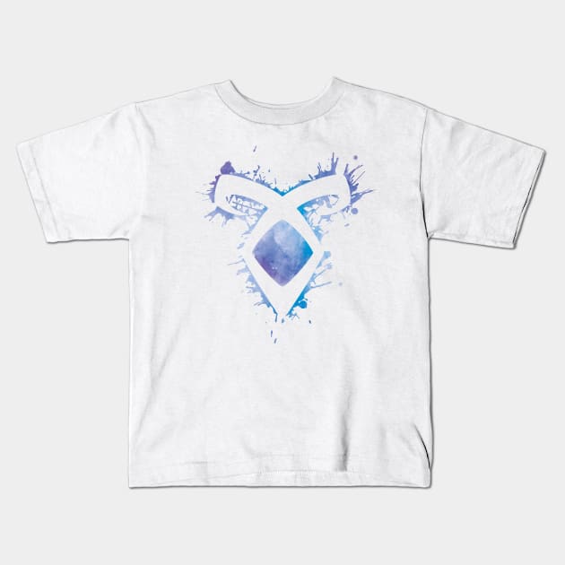 Shadowhunters rune / The Mortal Instruments - Angelic power rune voids and outline splashes (blue watercolour) - Clary, Alec, Izzy, Jace, Magnus - Malec Kids T-Shirt by Vane22april